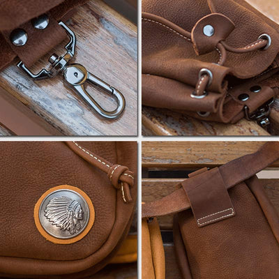 Retro Unisex Waist Pouch Small Drawstring Leather Belt Bag