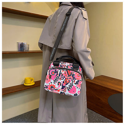 Triple Compartment Handbag Women Colorful Printing Oxford Crossbody Purse