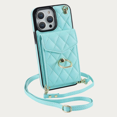 Phone Wallet Case For iPhone 14/15/16 Functional Quilted Crossbody Phone Case