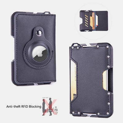 Genuine Leather Bifold Mens Leather Airtag Wallet BFID Blocking Card Holder