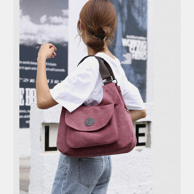 Multi-Pocket Hobo Handbag Casual Canvas Tote Purse Shoulder Bag