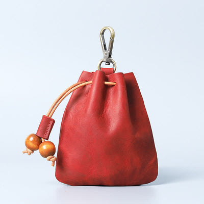 Vintage Coin Purse Genuine Leather Pouch Wallet Drawstring Storage Bag