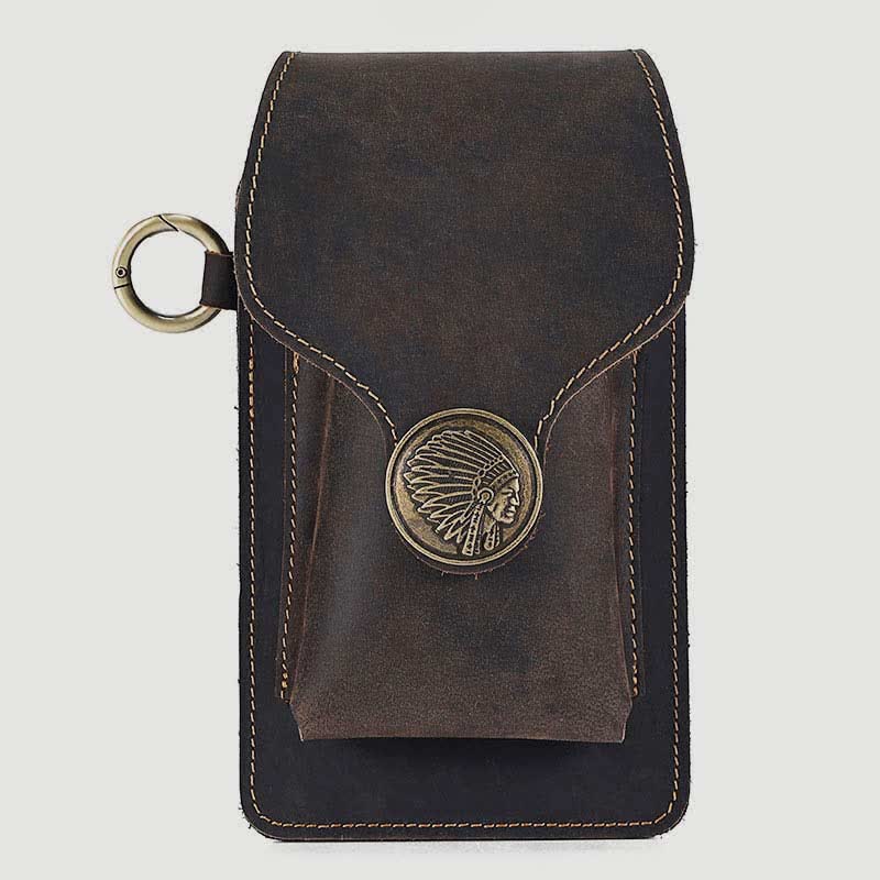 Vintage Leather Flip Phone Bag Belt Pouch with Cigarette Pocket - SaddleBrown - image 13
