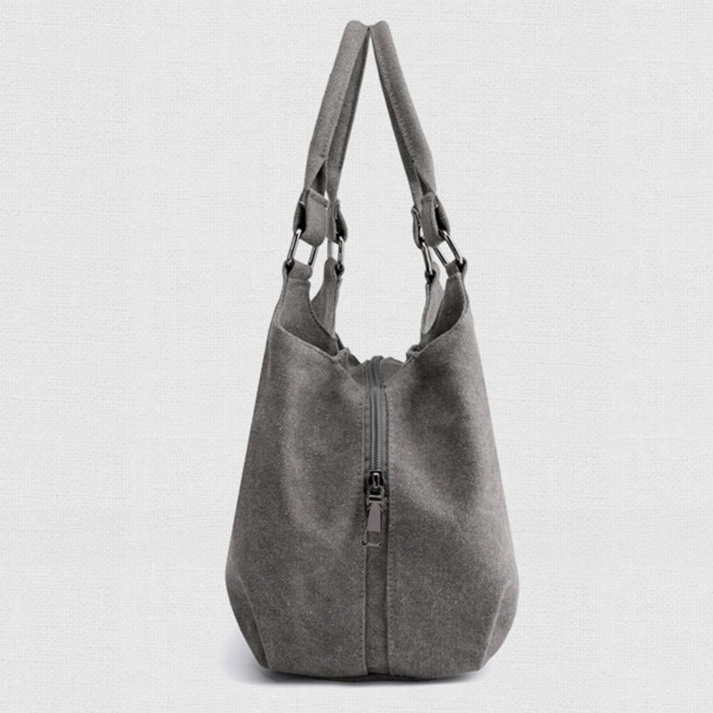 Triple Compartment Canvas Tote Lightweight Functional Hobo Handbag Purse