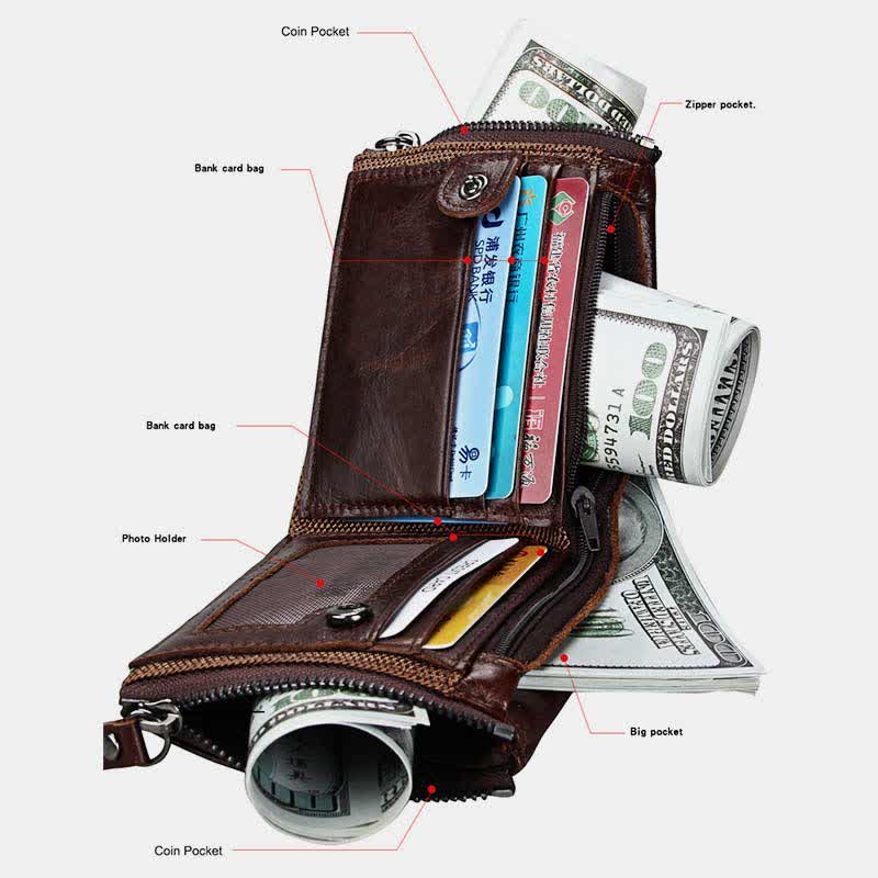 Large Capacity Leather Wallet RFID Blocking Bifold Flip Mens Wallet