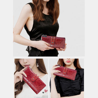 Wallets for Women Genuine Leather Cellphone Case Long Slim Credit Card Holder