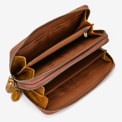 Long Wallet For Men Genuine Leather Retro Casual Clutch