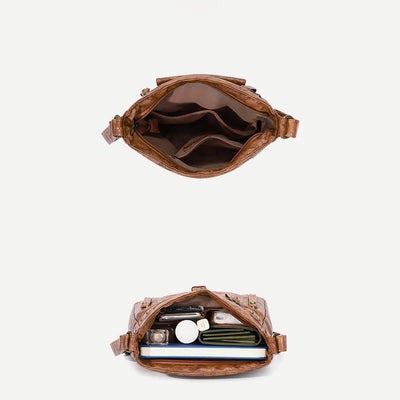 Retro Soft Washed Leather Multi Pocket Crossbody Bags for Women Lady