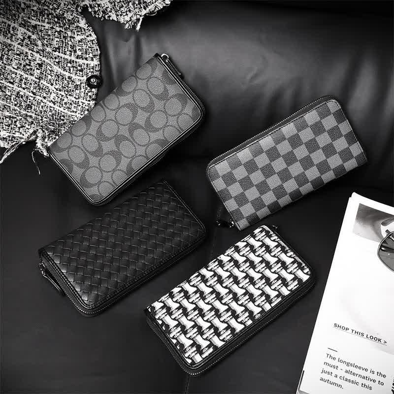 Leather Wallet for Men Zip Around Pattern Print Luxury Wallet Clutch