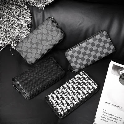 Leather Wallet for Men Zip Around Pattern Print Luxury Wallet Clutch
