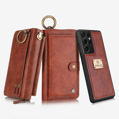 Leather Phone Case For Samsung S22 Multifunctional 2 In1 Zipper Wallet