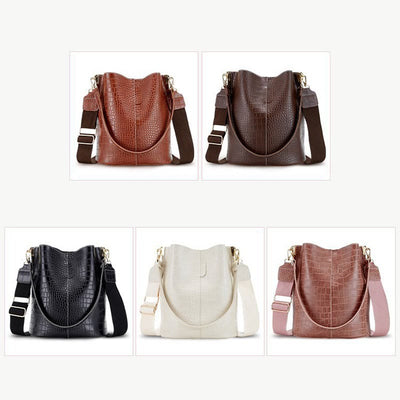 Crocodile Print Leather Cross Body Purse Single Shoulder Bucket Bag