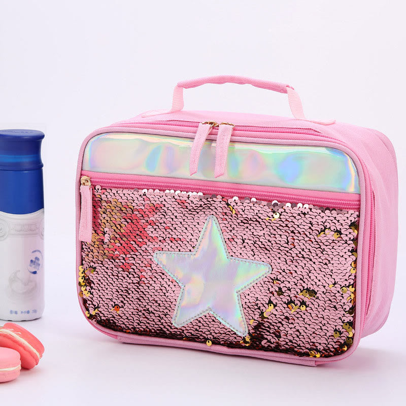 Lunch Bag For Children Glitter Heart Pattern Insulated Bag