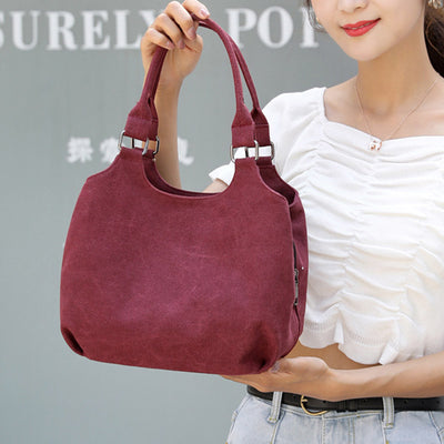 Triple Compartment Canvas Tote Lightweight Functional Hobo Handbag Purse