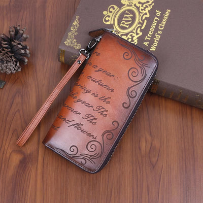 Wallet for Women Vintage Genuine Leather Printing Daily Shopping Handbag