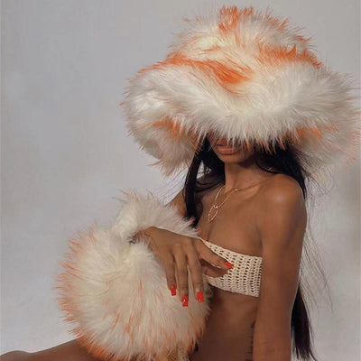 Faux Fur Soft Hat Bag Set For Women Winter Dating