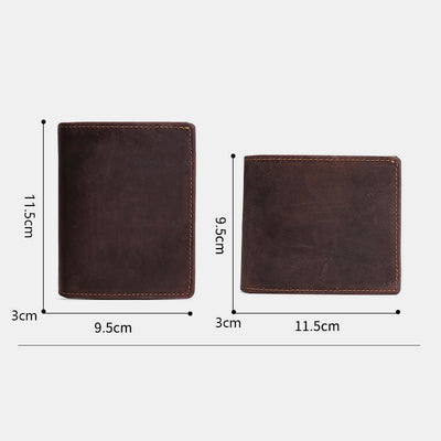 Retro Men's Large Capacity Genuine Leather Bifold Wallet Credit Card Holder