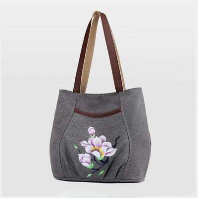Multi-Pocket Casual Canvas Tote Handbags for Women Shoulder Bag Top-Handle Satchel