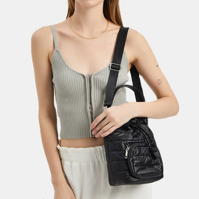 Puffer Drawstring Bucket Bag for Women Down Satchel Quilted Shoulder Bag