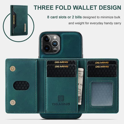 2 In 1 Magnetic Wallet Phone Case for iPhone PU Leather Trifold Wallet Case