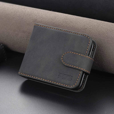 Genuine Leather Phone Holder Wallet Case For Galaxy Z Flip3 / Flip2 With Card Holder