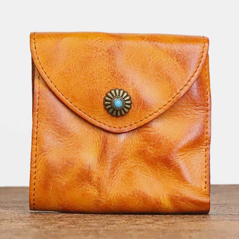 Retro Bifold Wallet Pouch for Women Men Cowhide Leather Small Coin Purse