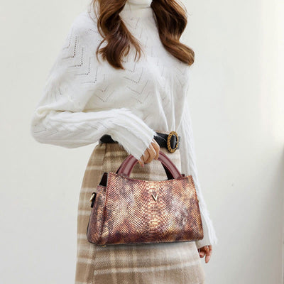 Top-Handle Bag For Women Snakeskin Grain Shape Elegant Crossbody Bag