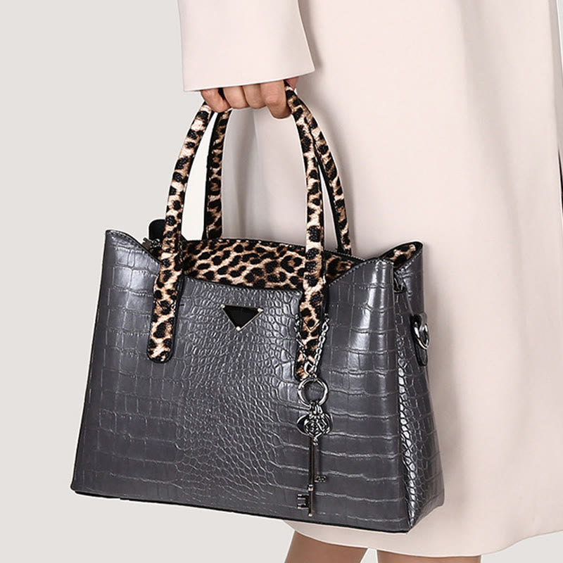 Crocodile Leopard Grain Leather Tote For Women 3 Piece Bag Set