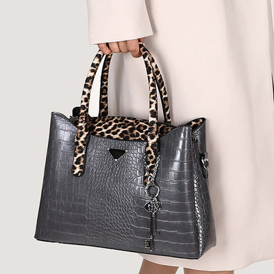 Crocodile Leopard Grain Leather Tote For Women 3 Piece Bag Set
