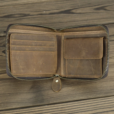 Retro Leather Wallet Multifunctional Small Zipper Purse For Men