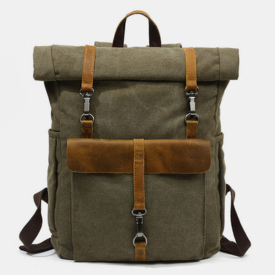 Unisex Canvas Leather Hiking Travel Backpack Rucksack School Bag Daypack