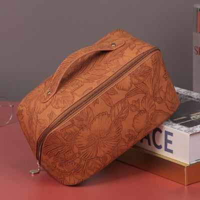 Cosmetic Bag For Women PU Leather Vintage Printing Travel Bag