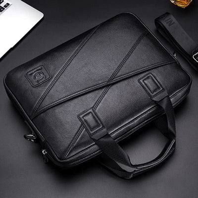 Briefcase For Men Business Solid Color Genuine Leather Crossbody Bag