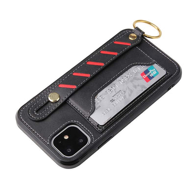 Leather Phone Case Wallet For iPhone Samsung With Wristlet Strap Card Slot