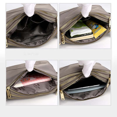 Triple Zip Small Crossbody Bag Lightweight Waterproof Nylon Shoulder Purses Handbags