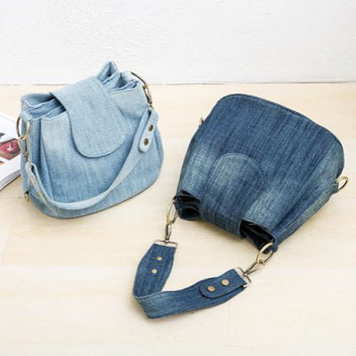Denim Underarm Bucket Bag For Women Large Top Handle Bag