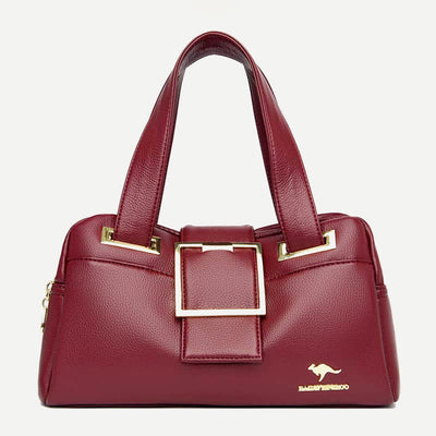 Triple Compartment Satchel Handbags Leather Shoulder Bag Top Handle Purse