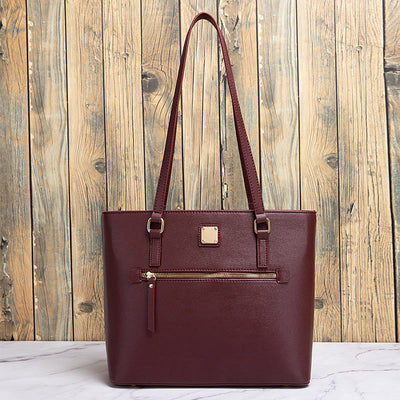Retro Shoulder Bag For Women Plaid Color Large Leather Tote