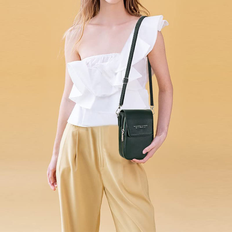 Mini Phone Bag For Women Leather Double Compartment Crossbody Bag