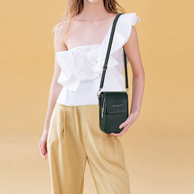 Mini Phone Bag For Women Leather Double Compartment Crossbody Bag