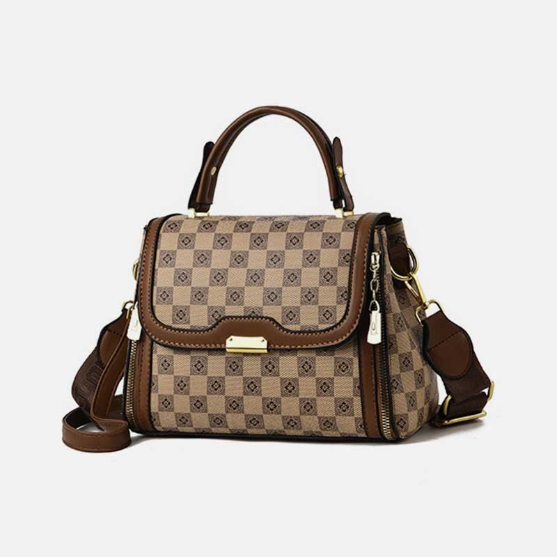 British Elegant Handbag Women Checkerboard Pattern Crossbody Leather Purse
