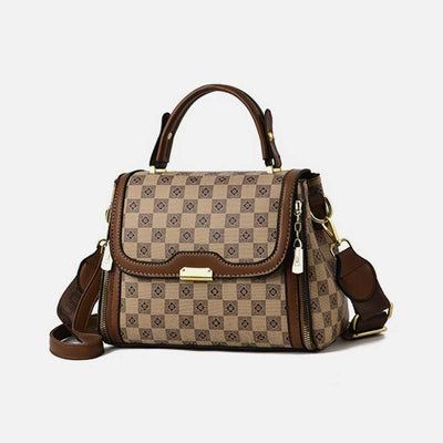 British Elegant Handbag Women Checkerboard Pattern Crossbody Leather Purse