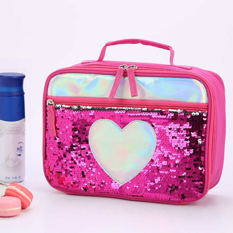Lunch Bag For Children Glitter Heart Pattern Insulated Bag