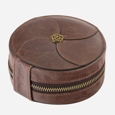Round Coin Purse For Women Travel Genuine Leather Storage Bag