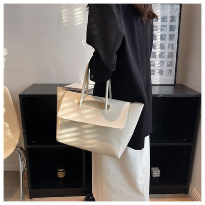 Clamshell Tote For Women Large Minimalist Leather Office Commuter Purse