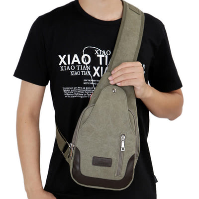 Canvas Sling Bag for Men Outdoor Travel Camping Chest Day Pack