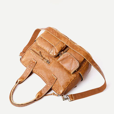Retro Faux Leather Tote Handbag for Women Shoulder Bag with Crossbody Strap