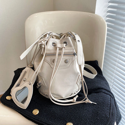 Shoulder Bag for Women Stylish Pleated PU Leather Drawstring Crossbody Bag