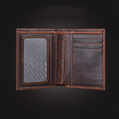Real Leather Crocodile Engraved Wallet Retro Bifold Wallet