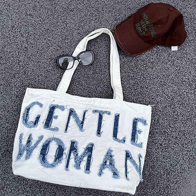 Gentle Women Tote Embroidery Letter Large Laptop Shoulder Bag